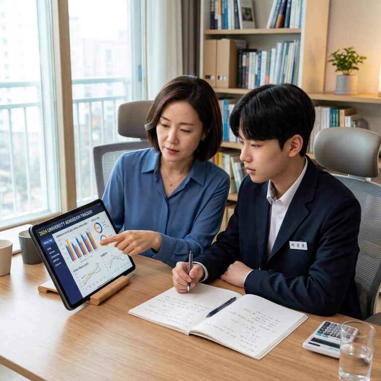 학부모와 학생이 AI 입시 컨설팅 리포트를 확인하는 모습
